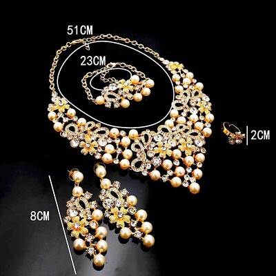 #ad #ad GOLD DUBAI PEARL Necklace Set Earrings Bracelet Ring 4 Pc. Set 24k Gold Plated $29.99