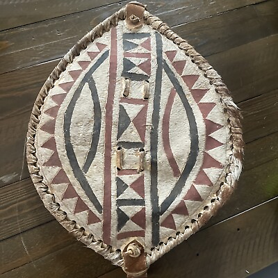#ad African Tribal CEREMONIAL LEATHER PAINTED SHIELD 16” $79.00