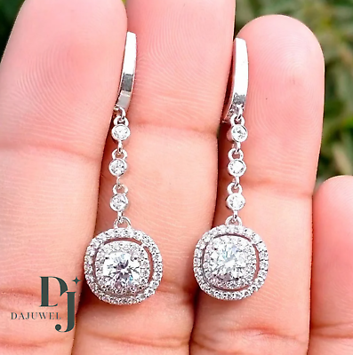 #ad Moissanite Drop Dangle Earring Solid 14K White Gold 3 Carat Excellent Round Cut $239.25