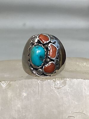 #ad Turquoise ring Size 8.50 Navajo coral southwest sterling silver women men $188.00