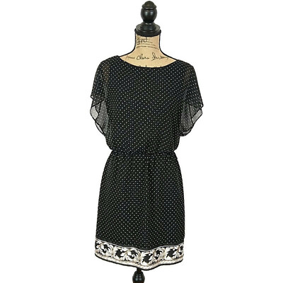 #ad White House Black Market Womens sz 2 Dress Black Polka Dot Ruffle Sleeve Short $18.97