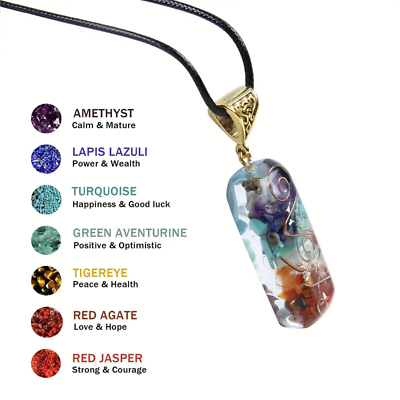 #ad 7 Chakra Healing Natural Crystal Necklace Adjustable Rope Spiritual Yoga Gift $12.98