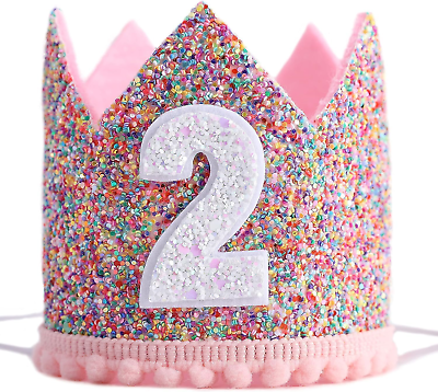 #ad Glitter Birthday Crown for 2nd Birthday PartyAdjustable Birthday Hat for Kids GBP 8.02
