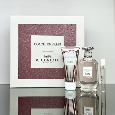 #ad COACH DREAMS 3pc Perfume GIFTSET WOMEN 3oz EDP SPR0.25oz EDP SPR3.3oz B L $69.95