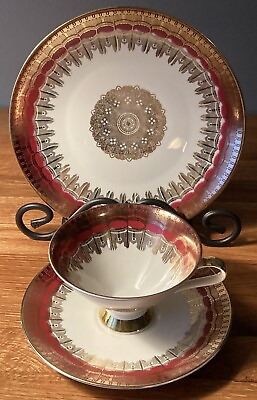 #ad Winterling Bavaria Tea Cup Saucer amp; 7.75quot; Plate Trio Geometric Burgundy Gold $24.99
