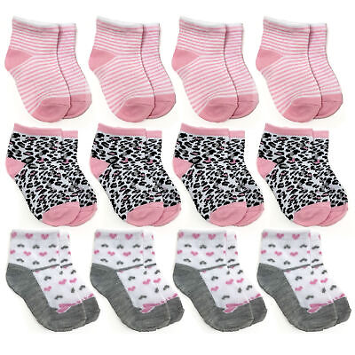 #ad 12 Pairs Multi Color Socks Newborn Baby Girl Kids Infant Toddler Crew Soft 3 9mo $10.89