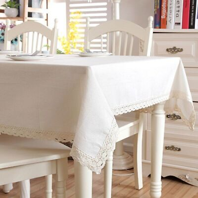 #ad Linen Cotton Thicken Tablecloth Lace Washable Coffee Dinner Table Cloth Banquet $53.78