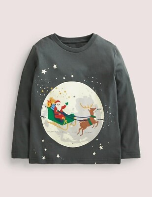 #ad Mini Boden Festive Graphic T Shirt Top Santa Moon Gray NWT New 9 10 $27.98