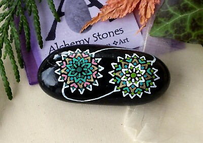#ad Hand Painted Alchemy quot;Soulmatequot; Stone with Multicolored Twin Mandala Design $22.50