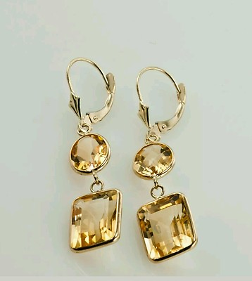 #ad 14K YELLOW GOLD DANGLING CITRINE EARRINGS With Leverback $299.99