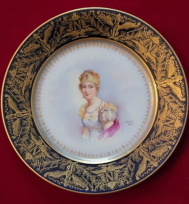 #ad Antique Sevres Porcelain Imperiatrice Marie Louise Hand Painted Portrait Plate  $1145.00