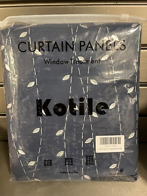 #ad New 2pc. Kotile Silver Leaves Print Curtain Navy Silver 52quot;x63quot; $14.99