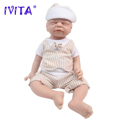 #ad IVITA 21#x27;#x27; Eyes Closed Big Baby Boy Lifelike Full Body Silicone Reborn Baby Doll $165.00