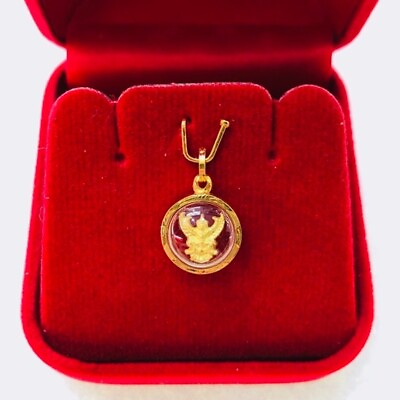 #ad thai Amulet Genuine Gold Plated Pendant Mini Phraya Garuda Buddha Real Gold Case $449.32