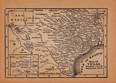 #ad 1888 Antique TINY Texas Map MINIATURE Vintage Texas State Map 1550 $24.50