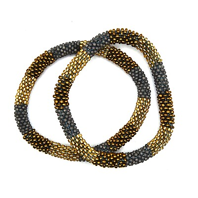 #ad Random Roll Beaded Glass Seed Bead Gold Rust Bracelet 1 Pair $9.99