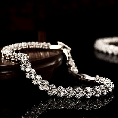 #ad 18k white gold gf made with Swarovski crystal sparkling roman tennis bracelet AU $29.99