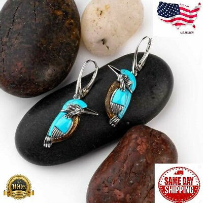 #ad Bird Hoop Dangle Drop Earrings Women Turquoise Jewelry Lab Created Silver Plated $3.95