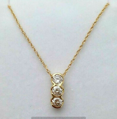 #ad Valentine Special Three Stone Diamond Pendant 18#x27; Free Chain14K Yellow Gold Over $73.79