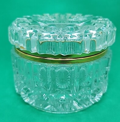 #ad NEW Lovely Crystal Round Jewelry Box with Gilt Metal Mounts 5quot; x 4quot; $70.00