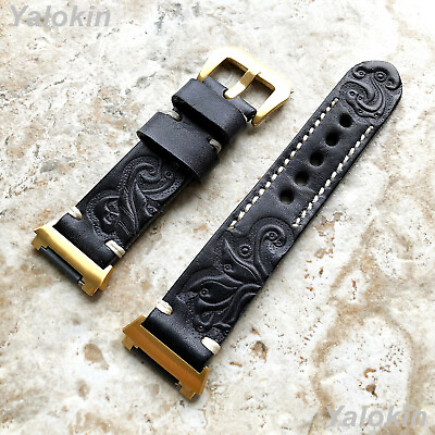 #ad Black and Gray Embossed Handmade Leather Watch Band Strap for Fitbit Ionic $36.99