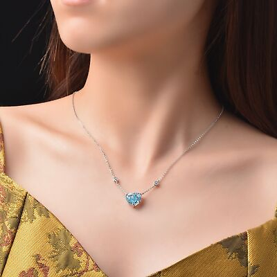 #ad Ocean Blue Heart shaped Zircon S925 Sterling SilverWomen Fashion Jewelry Gift $34.20