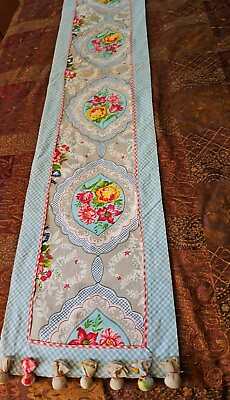 #ad Aman Blue Floral Table Runner Lined 100% Cotton 14quot; X 72quot; Unused $29.99