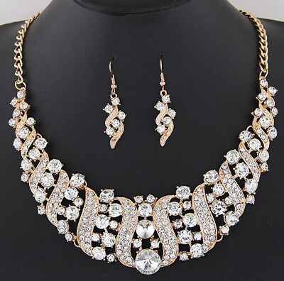#ad Luxury Cubic Zirconia Necklace Earrings Set Bride Bridesmaid Wedding Jewelry Set $6.93