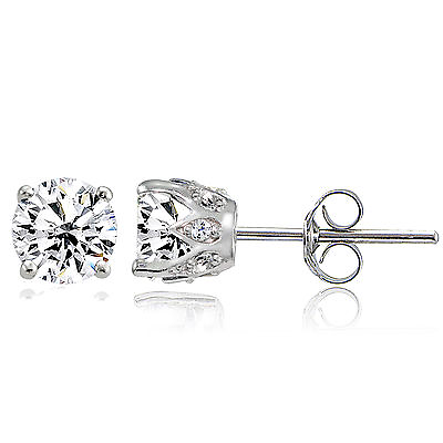 #ad Sterling Silver Created White Sapphire Crown Stud Earrings $14.99