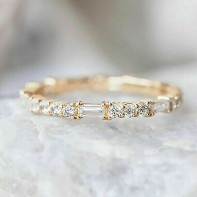 #ad 1Ct Round Cut Real Moissanite Eternity Women#x27;s Band Ring 14K Yellow Gold Plated $152.60