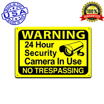 #ad Yellow Warning 24 Hour Video Surveillance No Trespassing Home Security CCTV Sign $12.95