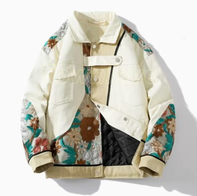 #ad Men#x27;s Jacket Chinese Style Embroidery Vintage Lapel Button Fashion Thickened $107.79