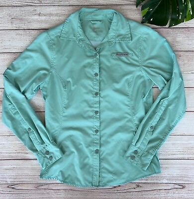 #ad Field amp; Stream Womens Fishing Shirt Size Small Teal Green Vented Long Sleeve $13.49