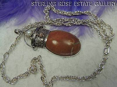 #ad 2 1 2quot; SANDSTONE PEARL POISON PILL ROSE Vermeil Sterling Silver 925 24quot; NECKLACE $205.15