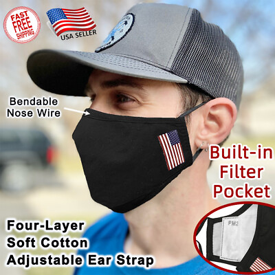 #ad Reusable Washable Four Layers 100% Cotton Mask with Filter Pocket and Nose Wire $6.99