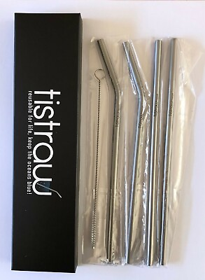 #ad Reusable Titanium Straws 4pack with 2 straight 2 bent and long brush included $16.99
