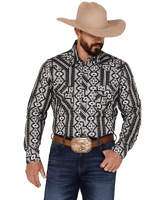 #ad Rock amp; Roll Denim Men#x27;s And Southwestern Print Stretch Long Sleeve Snap Charcoal $53.43