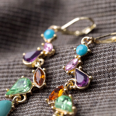 #ad 1 Pair Fashion Alloy Earrings Rhinestone Dangle Shape Stud Earrings $7.40