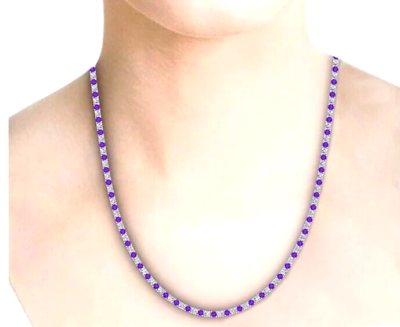 #ad Wedding Gift Simulated Amethyst amp; Zircon Tennis Necklace Chain 925 Silver 18quot; $212.49