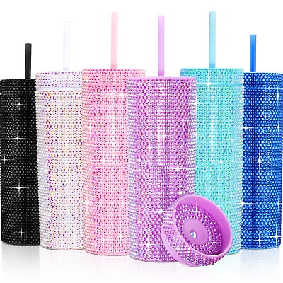 #ad 6 Pcs Bling Skinny Tumbler with Lids and Straws Valentine#x27;s Day Gifts for Wom... $93.39