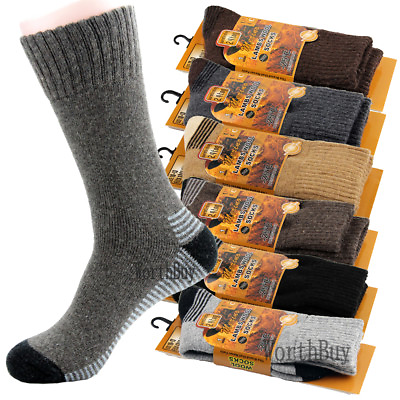 #ad Lot 3 12 Pairs Mens Heavy Duty Winter Warm Merino Lambs Wool Boots Thermal Socks $18.99
