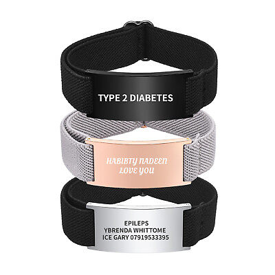 #ad Vnox Personalized Medical Alert ID Bracelet Elastic Emergency Bangle Wristband $5.49