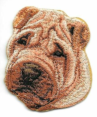 #ad 1 3 4quot; x 2quot; Brown Chinese Shar Pei Portrait Dog Breed Embroidery Patch $3.99