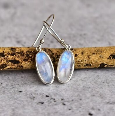 #ad Handmade Moonstone Dangle Women Earring Solid 925 Silver Big Stone Earring MB273 $13.93