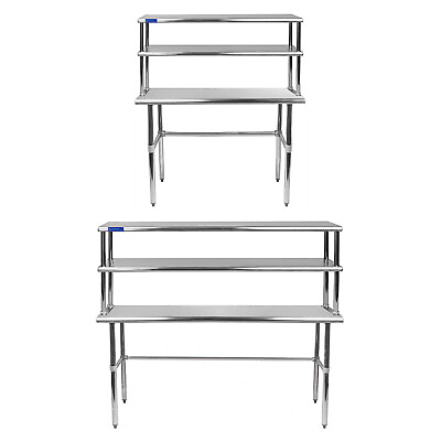 #ad Stainless Steel Open Base Table Wide Double Tier Overshelf Metal Kitchen $334.95