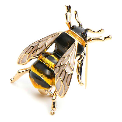 #ad CUTE HONEY BEE PIN 1.3quot; Gold Black Yellow Enamel Flying Insect Brooch Rhinestone $8.94