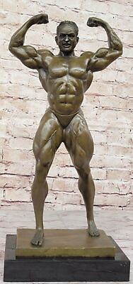 #ad Strong Muscle Man Body Builder Athlete Flexing Bronze Figurine Sculpture Decor $234.50