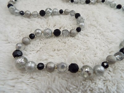 #ad Silvertone Crystal Black Acrylic Bead Necklace B22 $7.18