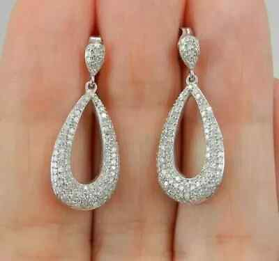 #ad 2Ct Round Cut Lab Created Moissanite Dangle Drop Earrings 14k White Gold Plated $159.99