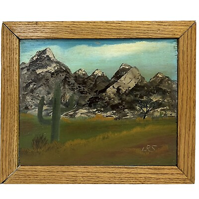 #ad Original Oil Painting Folk Art Desert Mountains Cactus John R Steele 9quot; x 11quot; $39.97